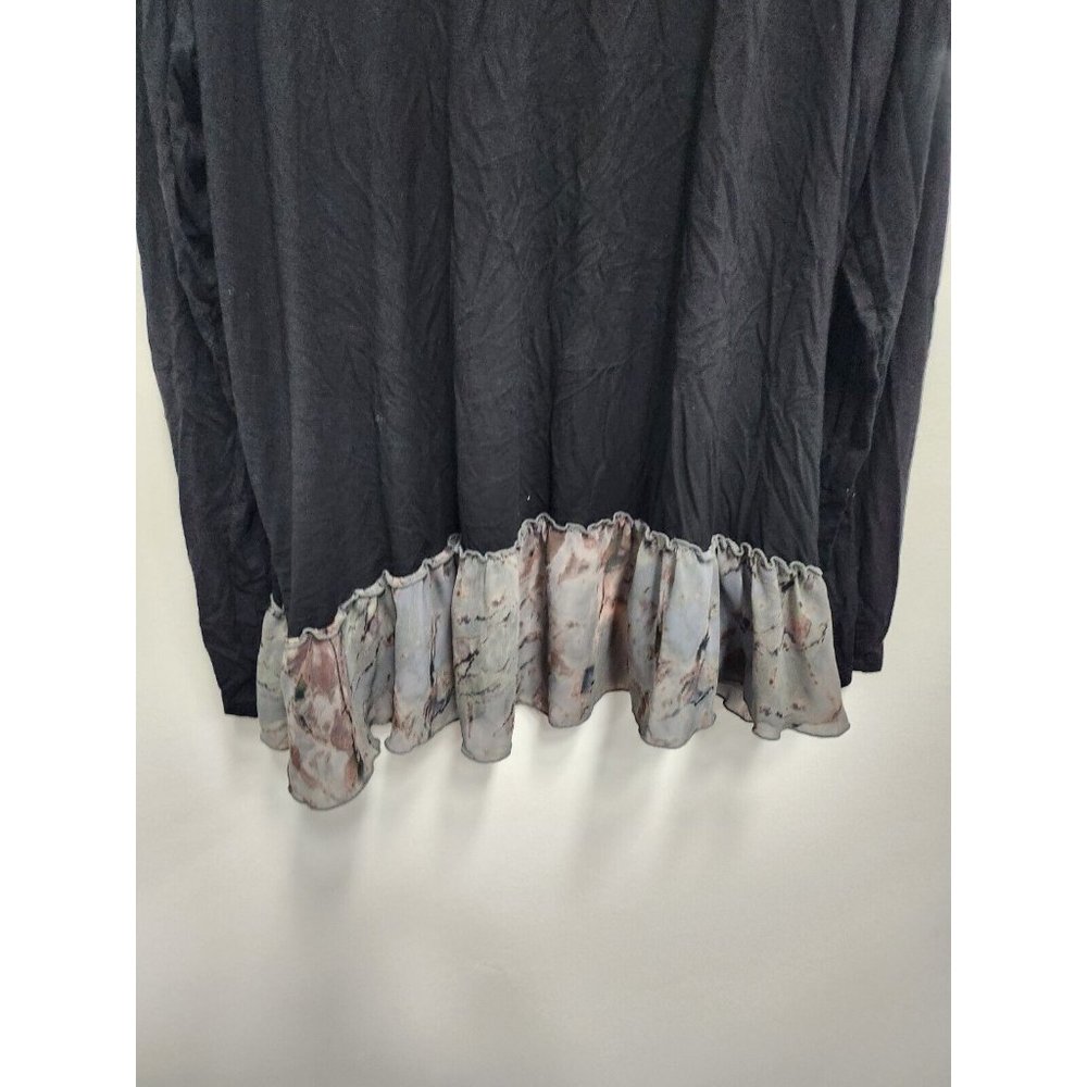 LOGO Lori Goldstein Womens Cardigan Size XL Black Open Front Contrast Hem Jersey - Picture 9 of 9